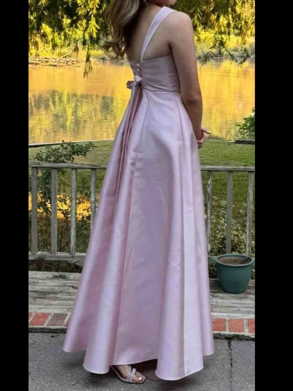 Alfred Sung Tie Back Ballet Pink Corset Gown Dress Long Formal Maxi Pastel 12 - Picture 3 of 16
